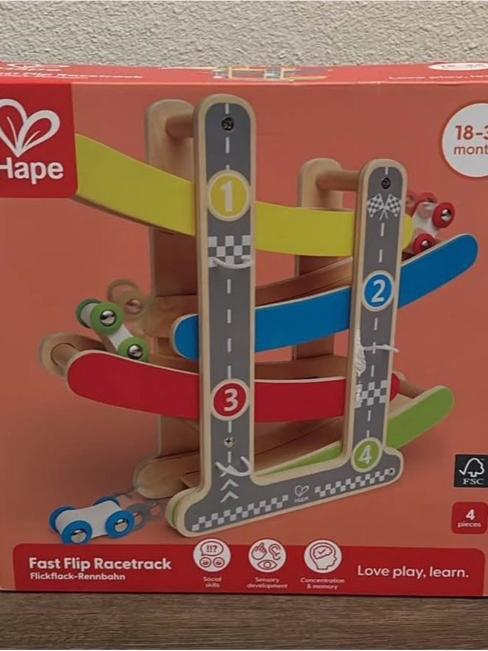 Hape Fast Flip Racetrack - Multicolor Wooden Car Ramp Toy